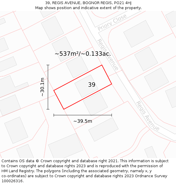 39, REGIS AVENUE, BOGNOR REGIS, PO21 4HJ: Plot and title map