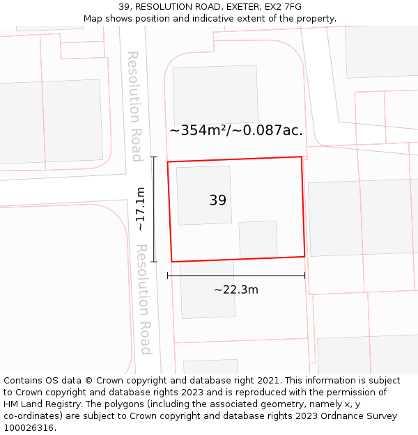 39, RESOLUTION ROAD, EXETER, EX2 7FG: Plot and title map