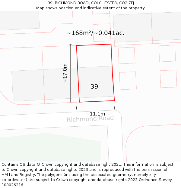 39, RICHMOND ROAD, COLCHESTER, CO2 7FJ: Plot and title map