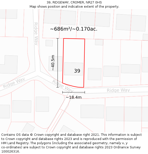 39, RIDGEWAY, CROMER, NR27 0HS: Plot and title map