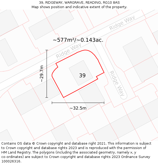 39, RIDGEWAY, WARGRAVE, READING, RG10 8AS: Plot and title map