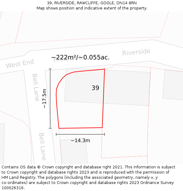 39, RIVERSIDE, RAWCLIFFE, GOOLE, DN14 8RN: Plot and title map