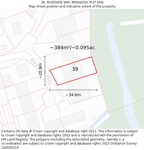 39, RIVERSIDE WAY, BRANDON, IP27 0AN: Plot and title map