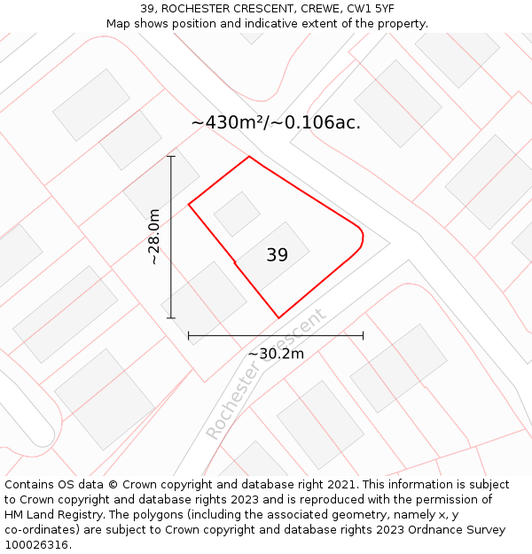 39, ROCHESTER CRESCENT, CREWE, CW1 5YF: Plot and title map