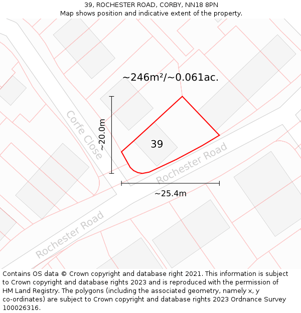 39, ROCHESTER ROAD, CORBY, NN18 8PN: Plot and title map