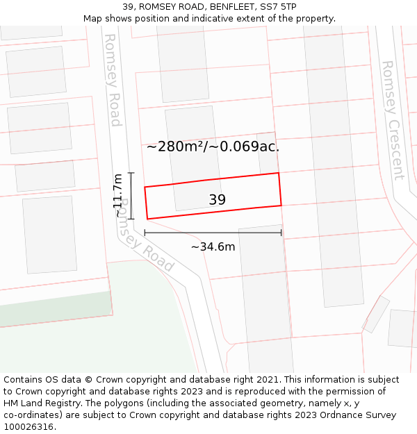 39, ROMSEY ROAD, BENFLEET, SS7 5TP: Plot and title map