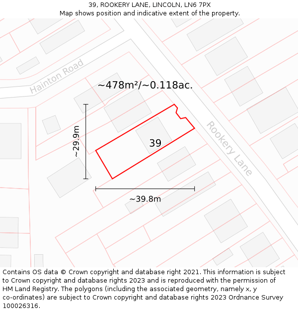 39, ROOKERY LANE, LINCOLN, LN6 7PX: Plot and title map