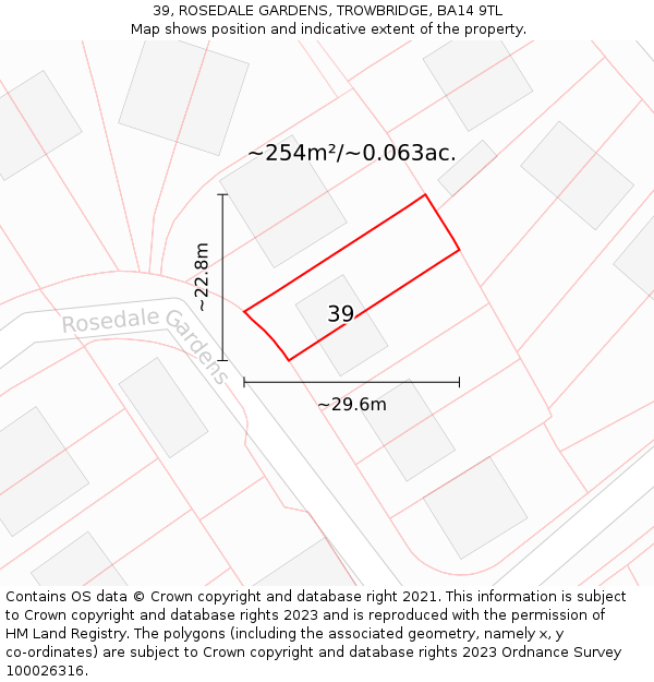 39, ROSEDALE GARDENS, TROWBRIDGE, BA14 9TL: Plot and title map