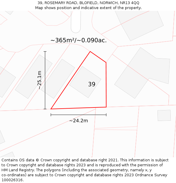 39, ROSEMARY ROAD, BLOFIELD, NORWICH, NR13 4QQ: Plot and title map