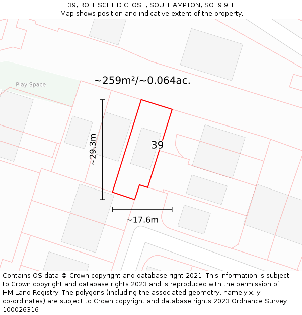 39, ROTHSCHILD CLOSE, SOUTHAMPTON, SO19 9TE: Plot and title map