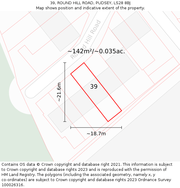 39, ROUND HILL ROAD, PUDSEY, LS28 8BJ: Plot and title map