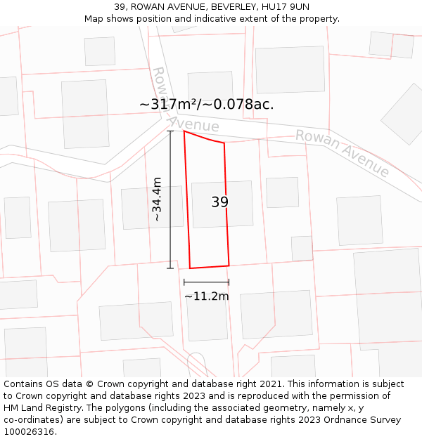 39, ROWAN AVENUE, BEVERLEY, HU17 9UN: Plot and title map