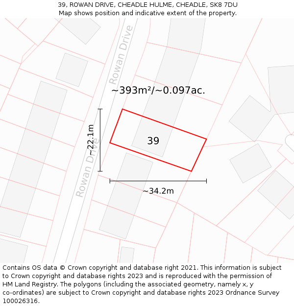 39, ROWAN DRIVE, CHEADLE HULME, CHEADLE, SK8 7DU: Plot and title map