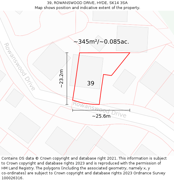 39, ROWANSWOOD DRIVE, HYDE, SK14 3SA: Plot and title map