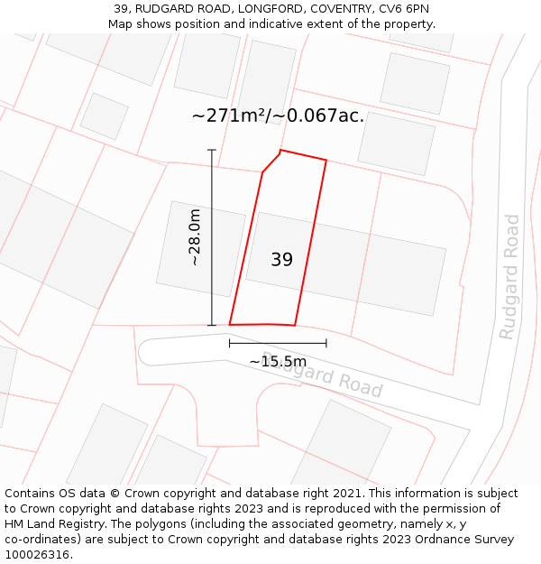 39, RUDGARD ROAD, LONGFORD, COVENTRY, CV6 6PN: Plot and title map