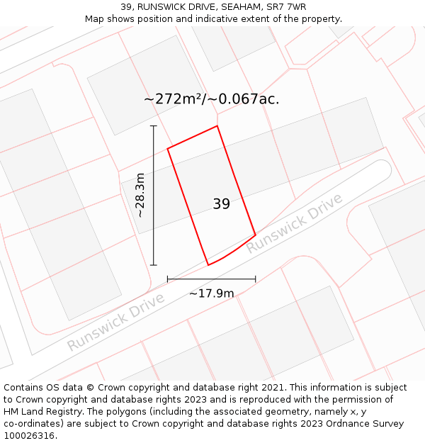 39, RUNSWICK DRIVE, SEAHAM, SR7 7WR: Plot and title map