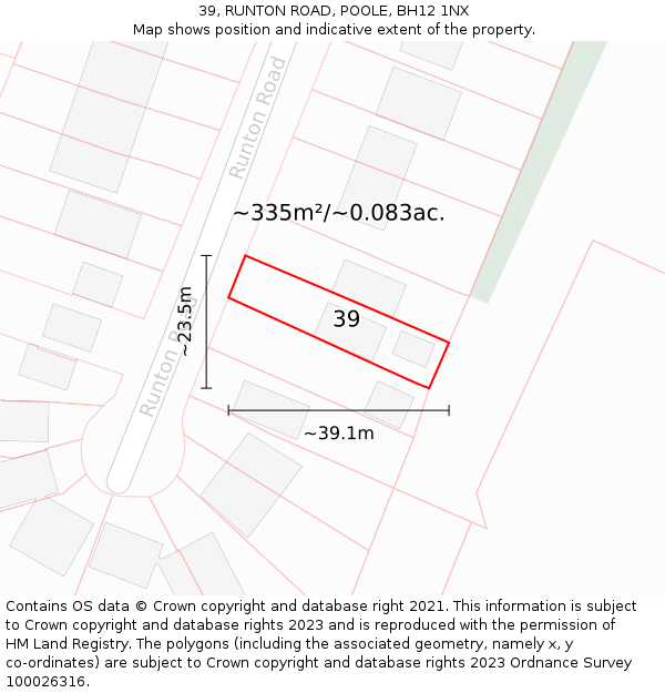 39, RUNTON ROAD, POOLE, BH12 1NX: Plot and title map