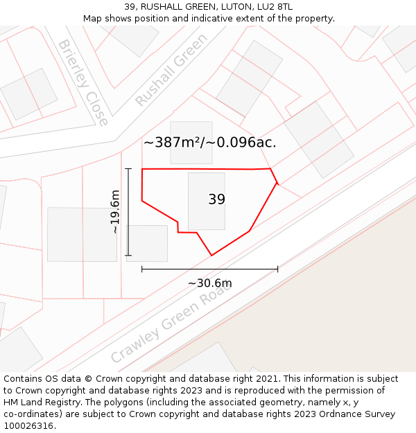 39, RUSHALL GREEN, LUTON, LU2 8TL: Plot and title map