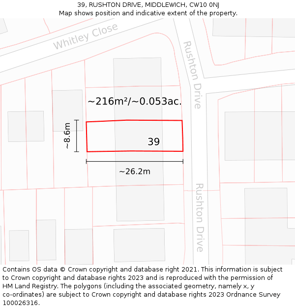 39, RUSHTON DRIVE, MIDDLEWICH, CW10 0NJ: Plot and title map