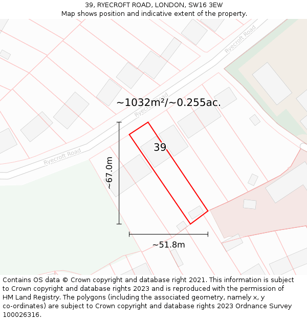 39, RYECROFT ROAD, LONDON, SW16 3EW: Plot and title map