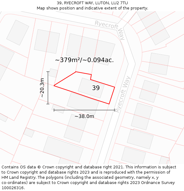 39, RYECROFT WAY, LUTON, LU2 7TU: Plot and title map