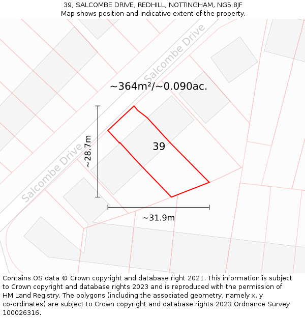 39, SALCOMBE DRIVE, REDHILL, NOTTINGHAM, NG5 8JF: Plot and title map