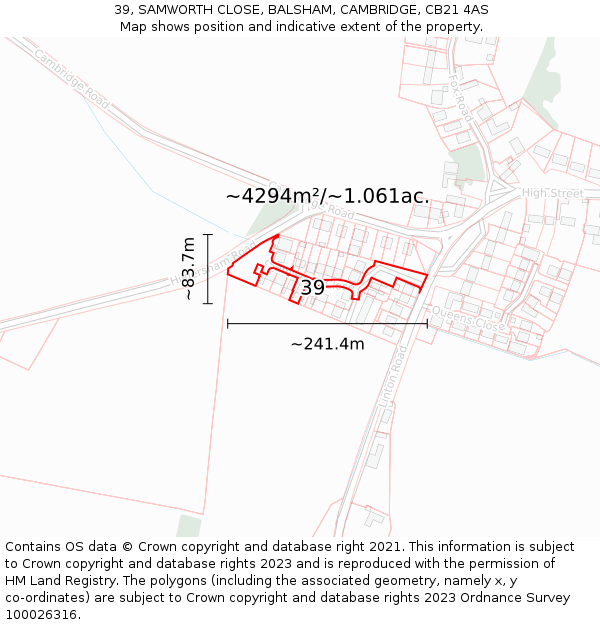 39, SAMWORTH CLOSE, BALSHAM, CAMBRIDGE, CB21 4AS: Plot and title map