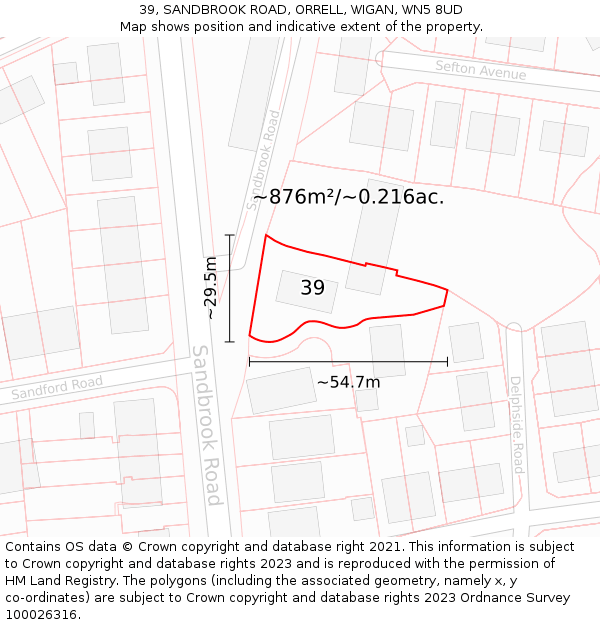 39, SANDBROOK ROAD, ORRELL, WIGAN, WN5 8UD: Plot and title map