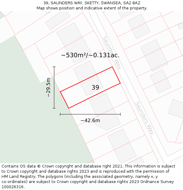 39, SAUNDERS WAY, SKETTY, SWANSEA, SA2 8AZ: Plot and title map