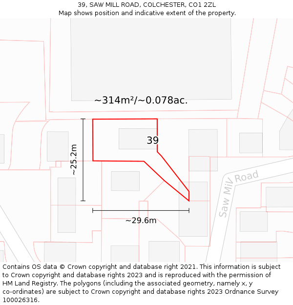 39, SAW MILL ROAD, COLCHESTER, CO1 2ZL: Plot and title map