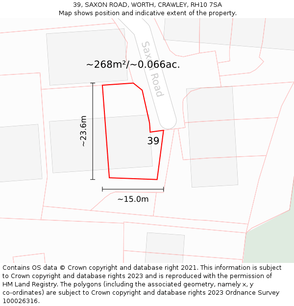 39, SAXON ROAD, WORTH, CRAWLEY, RH10 7SA: Plot and title map