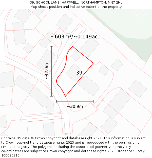 39, SCHOOL LANE, HARTWELL, NORTHAMPTON, NN7 2HL: Plot and title map