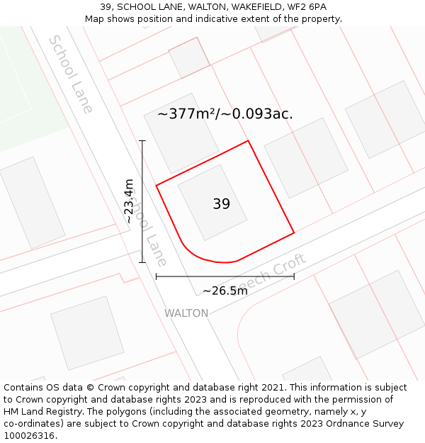 39, SCHOOL LANE, WALTON, WAKEFIELD, WF2 6PA: Plot and title map