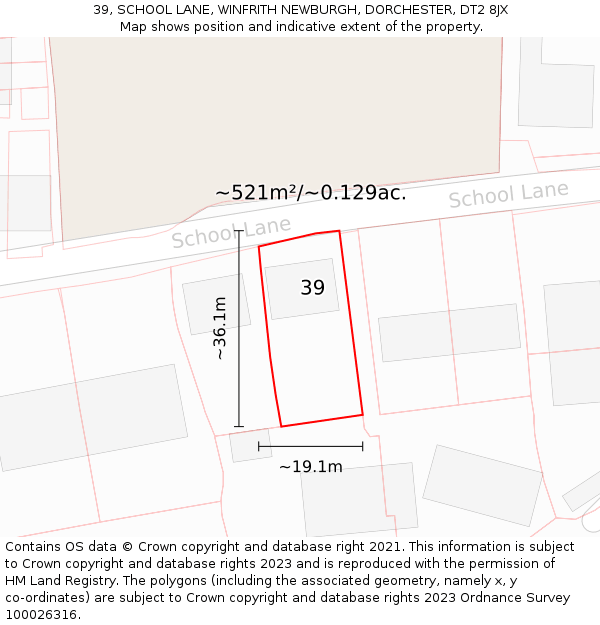 39, SCHOOL LANE, WINFRITH NEWBURGH, DORCHESTER, DT2 8JX: Plot and title map