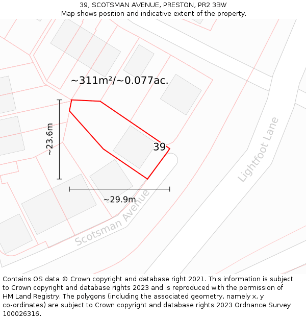 39, SCOTSMAN AVENUE, PRESTON, PR2 3BW: Plot and title map