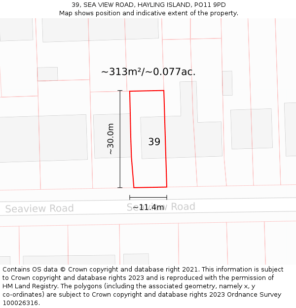 39, SEA VIEW ROAD, HAYLING ISLAND, PO11 9PD: Plot and title map