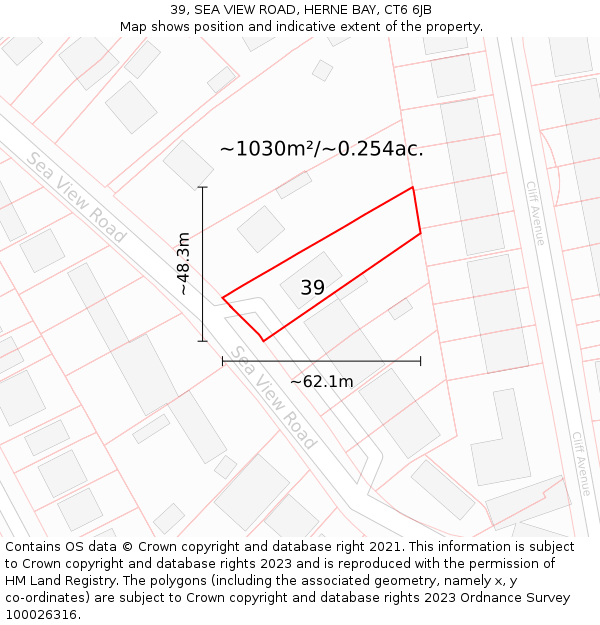 39, SEA VIEW ROAD, HERNE BAY, CT6 6JB: Plot and title map