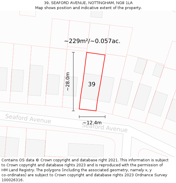 39, SEAFORD AVENUE, NOTTINGHAM, NG8 1LA: Plot and title map