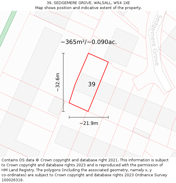 39, SEDGEMERE GROVE, WALSALL, WS4 1XE: Plot and title map