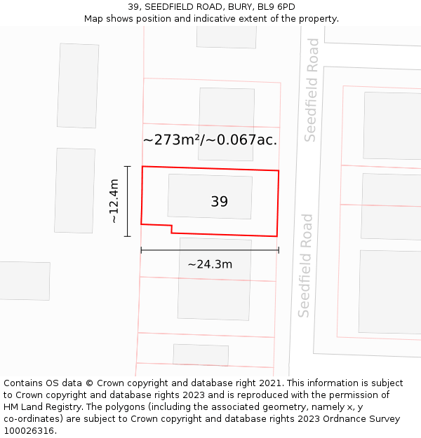 39, SEEDFIELD ROAD, BURY, BL9 6PD: Plot and title map