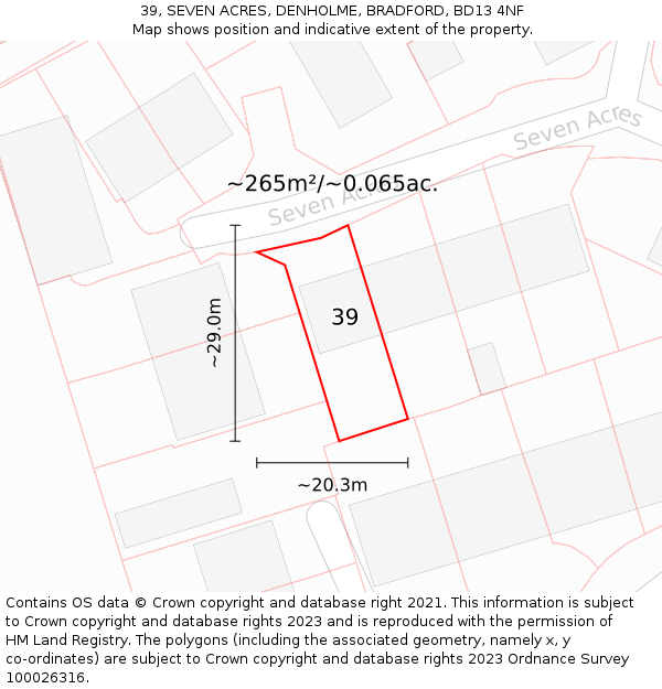 39, SEVEN ACRES, DENHOLME, BRADFORD, BD13 4NF: Plot and title map
