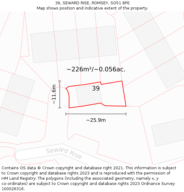 39, SEWARD RISE, ROMSEY, SO51 8PE: Plot and title map