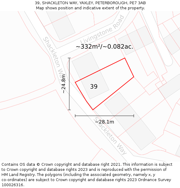 39, SHACKLETON WAY, YAXLEY, PETERBOROUGH, PE7 3AB: Plot and title map