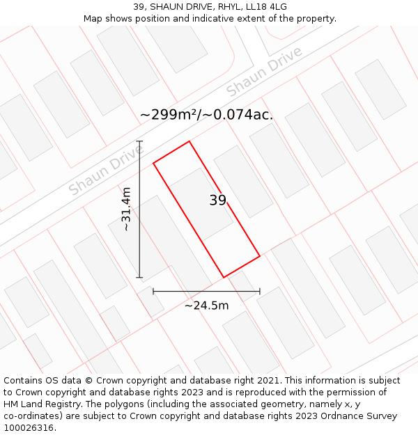 39, SHAUN DRIVE, RHYL, LL18 4LG: Plot and title map