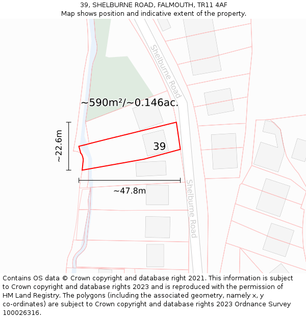 39, SHELBURNE ROAD, FALMOUTH, TR11 4AF: Plot and title map