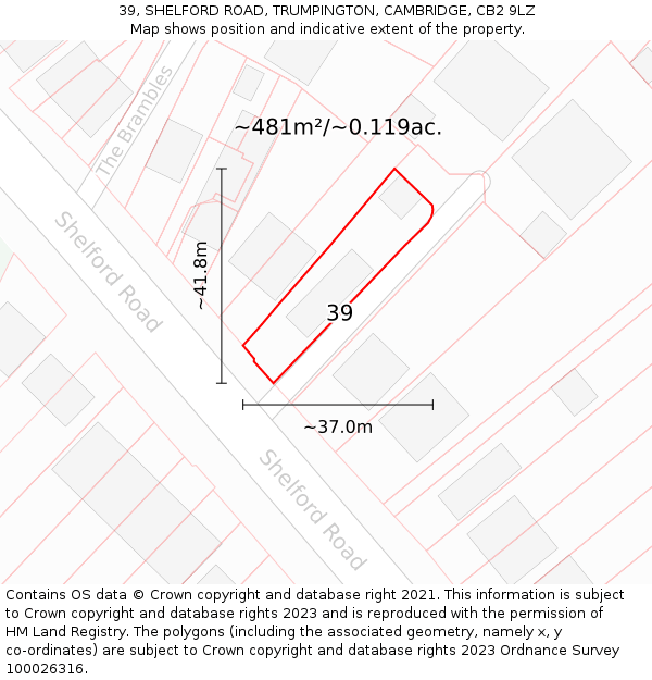 39, SHELFORD ROAD, TRUMPINGTON, CAMBRIDGE, CB2 9LZ: Plot and title map