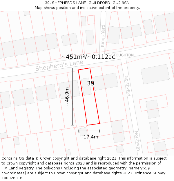 39, SHEPHERDS LANE, GUILDFORD, GU2 9SN: Plot and title map