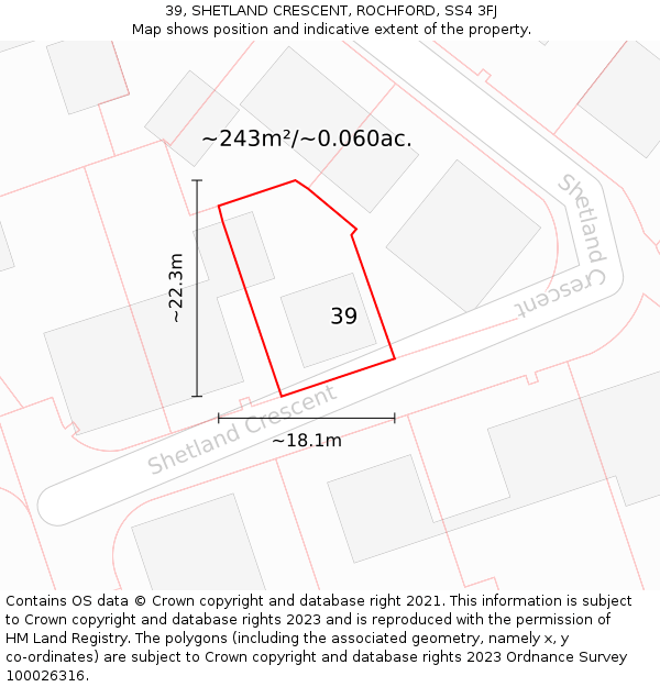 39, SHETLAND CRESCENT, ROCHFORD, SS4 3FJ: Plot and title map