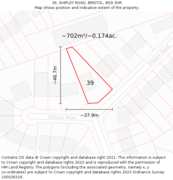 39, SHIPLEY ROAD, BRISTOL, BS9 3HR: Plot and title map