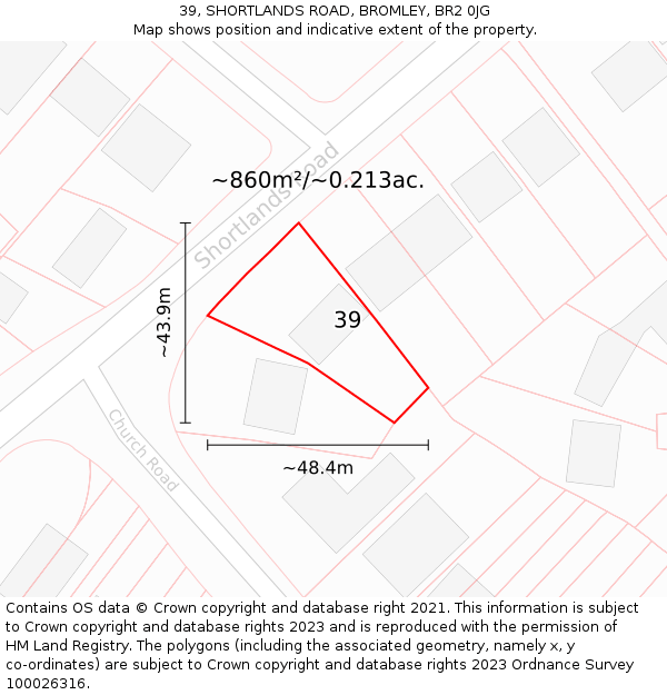 39, SHORTLANDS ROAD, BROMLEY, BR2 0JG: Plot and title map